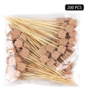 200 Pcs Bamboo Cocktail Picks 4.7 Inch Bear Face Cocktail Sticks Food Picks Decorative Toothpicks for Appetizers, Fruits, Dessert, Baby Shower, Birthday Wedding, Party Supplies(Bear)