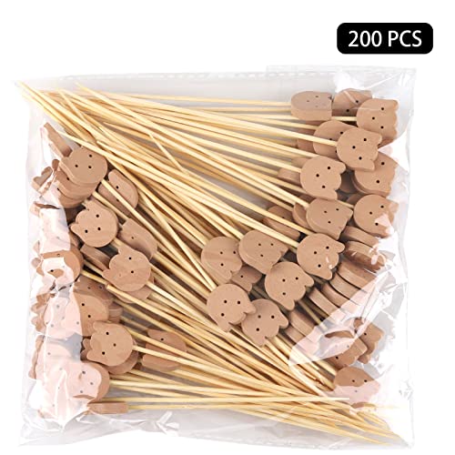 200 Pcs Bamboo Cocktail Picks 4.7 Inch Bear Face Cocktail Sticks Food Picks Decorative Toothpicks for Appetizers, Fruits, Dessert, Baby Shower, Birthday Wedding, Party Supplies(Bear)