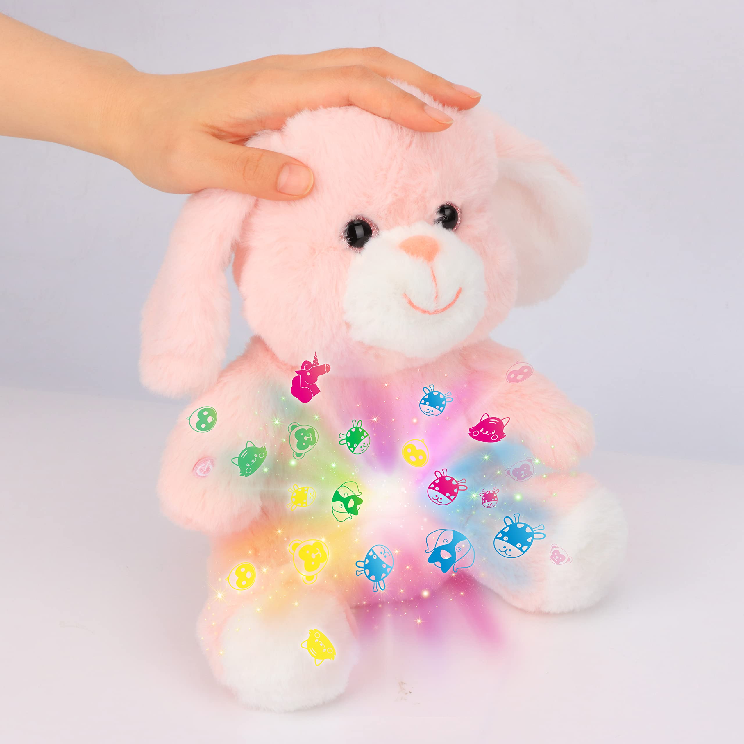 Cuteoy Plush Pink Bunny Star Projector Musical Adjustable Singing Night Light Stuffed Animals Glowing Kawaii Rabbit Plushies Toy Gifts for Kids Birthday Easter Christmas,12''