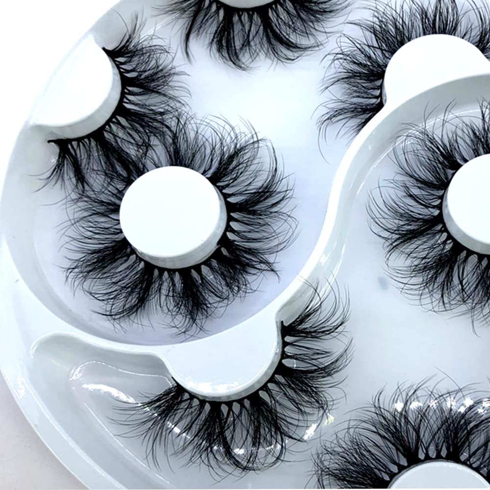 HBZGTLAD 5 Pairs False Eyelashes Cat-Eye Fluffy Faux Mink Lashes 8D Wispy Lashes Dramatic Long Thick Volume Fake Eye Lash(WX-28)