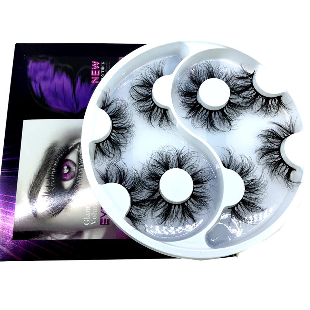 HBZGTLAD 5 Pairs False Eyelashes Cat-Eye Fluffy Faux Mink Lashes 8D Wispy Lashes Dramatic Long Thick Volume Fake Eye Lash(WX-28)