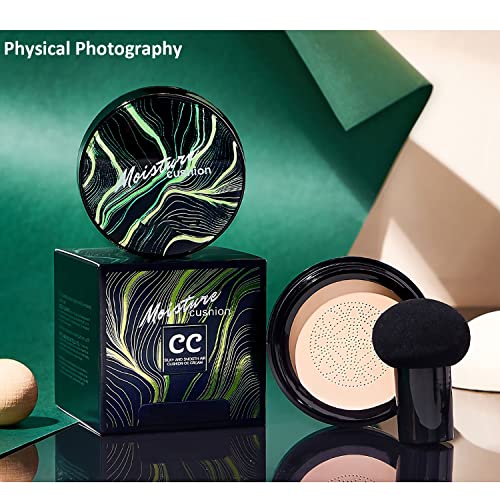 CC Cream Foundation, Mushroom Head Air Cushion CC Cream,Concealer Moisturizing BB Cream,Waterproof Lasting Oil Contorl Cushion Foundation Coverage of Blemishes, Suitable for All Skin Types (Natural)