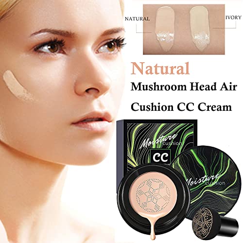 CC Cream Foundation, Mushroom Head Air Cushion CC Cream,Concealer Moisturizing BB Cream,Waterproof Lasting Oil Contorl Cushion Foundation Coverage of Blemishes, Suitable for All Skin Types (Natural)