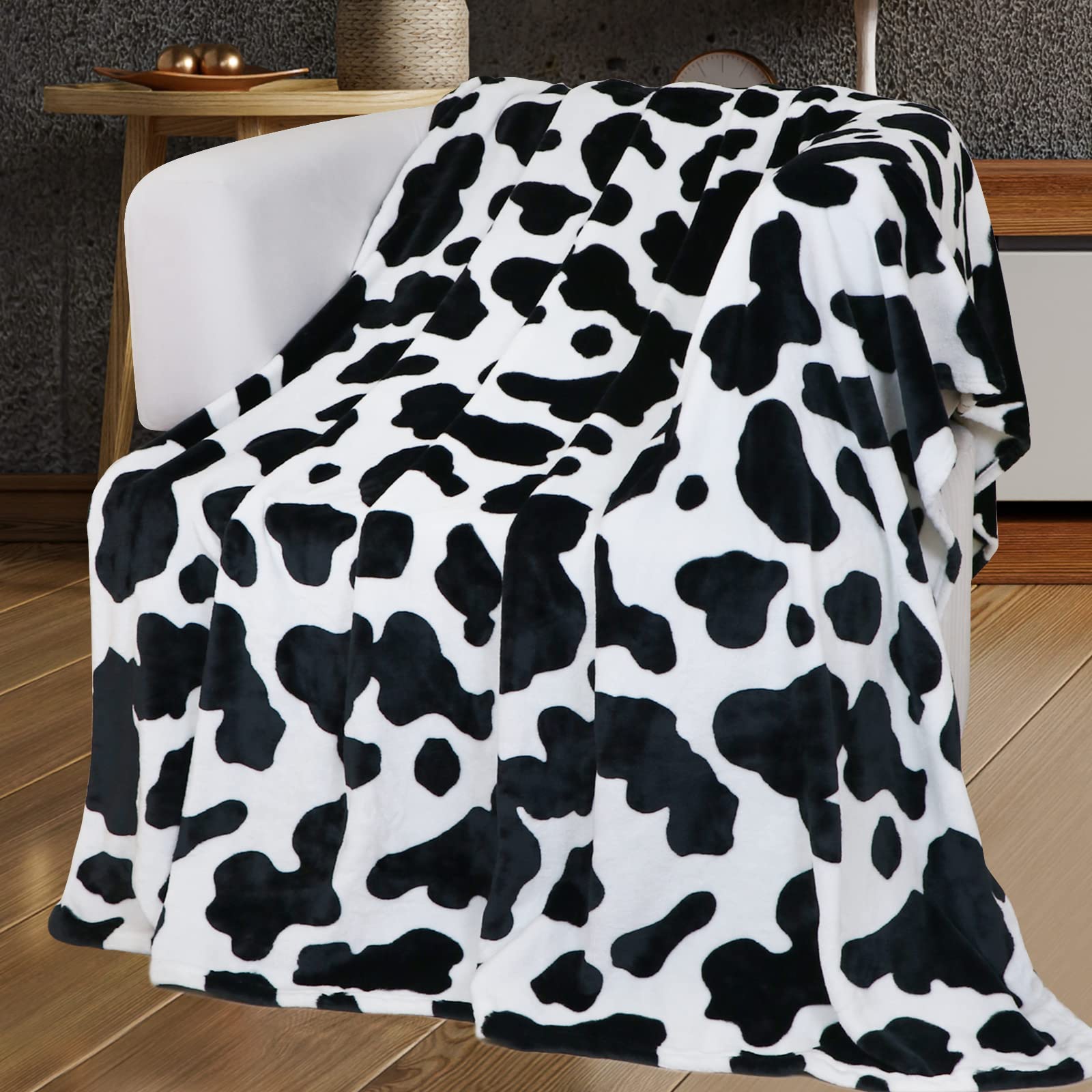 Cow Print Blanket Lightweight Soft Warm Blankets and Throws Cozy Fleece Cow Baby Blanket Fuzzy Cute Black Cow Printed Throw Blankets for Baby Kids Boys Girls Toddler Newborn Infant 40x50 inch