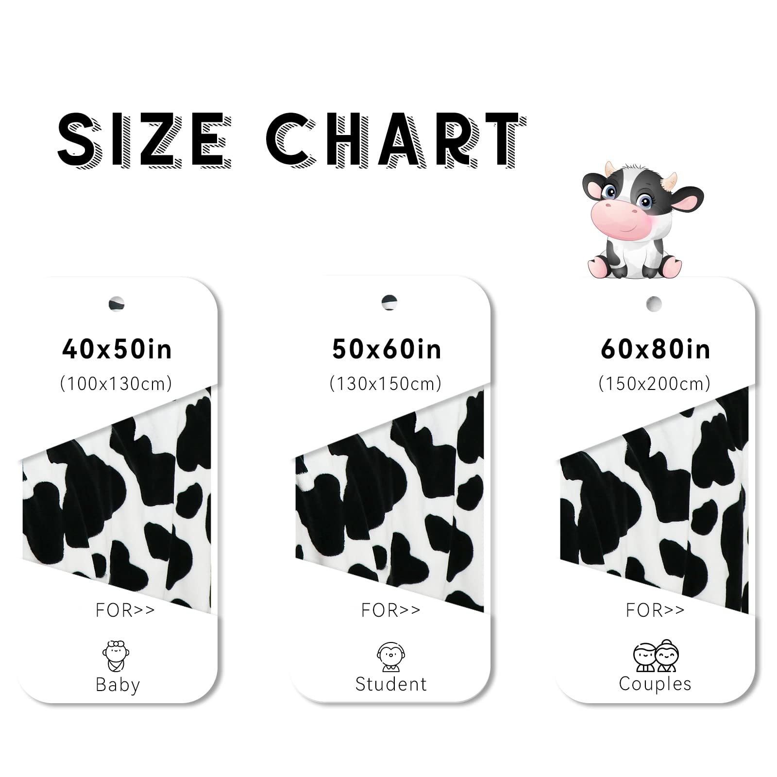 Cow Print Blanket Lightweight Soft Warm Blankets and Throws Cozy Fleece Cow Baby Blanket Fuzzy Cute Black Cow Printed Throw Blankets for Baby Kids Boys Girls Toddler Newborn Infant 40x50 inch