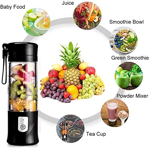 Portable Blender USB Rechargeable - Portable Blender for Shakes & Smoothies - 6 Blades-WENPIC- Fruit & Vegetable Juicer - For Travel Sports Kitchen - Mini Portable Blender (Upgraded Version, Black)