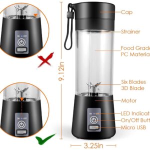 Portable Blender USB Rechargeable - Portable Blender for Shakes & Smoothies - 6 Blades-WENPIC- Fruit & Vegetable Juicer - For Travel Sports Kitchen - Mini Portable Blender (Upgraded Version, Black)