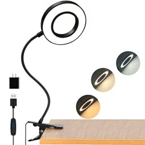 clip on light reading lamp for bed, 4.7" usb desk light with clamp 3 lighting modes10 brightness, eye protection book clamp light, 360° flexible gooseneck table light for bed headboard makeup eyebrow