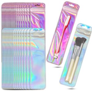 100 pcs resealable holographic bags, holographic rose ziplock packaging storage bag for jewelry, lip gloss, sticker, lash, candy, snack, 2.56x9.44"