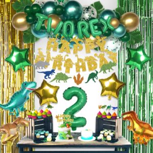 dinosaur 2nd birthday decorations for boy, party inspo dinosaur two rex happy birthday banner cake cupcake toppers, dinosaur green