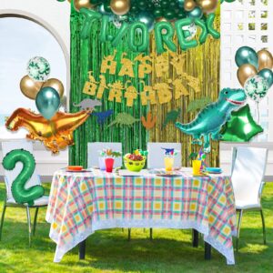 Dinosaur 2nd Birthday Decorations for Boy, Party Inspo Dinosaur Two Rex Happy Birthday Banner Cake Cupcake Toppers, Dinosaur Green
