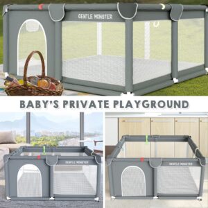 Baby Playpen, 50”×50” Play Pens for Babies and Toddlers, Gentle Monster Baby Playard with Gate & Anti-Slip Base, Sturdy Safety Play Yard for Baby with Storage Bag Indoor & Outdoor