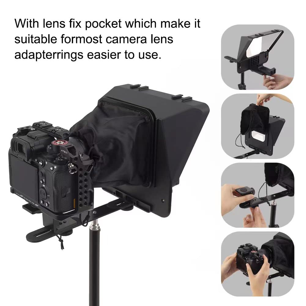 Inmei A10 Teleprompter Portable Smartphone DSLR Camera Teleprompter Prompter with Phone Holder Remote Control for Video Recording Live Streaming Interview Stage Presentation Speech Video Making Tools