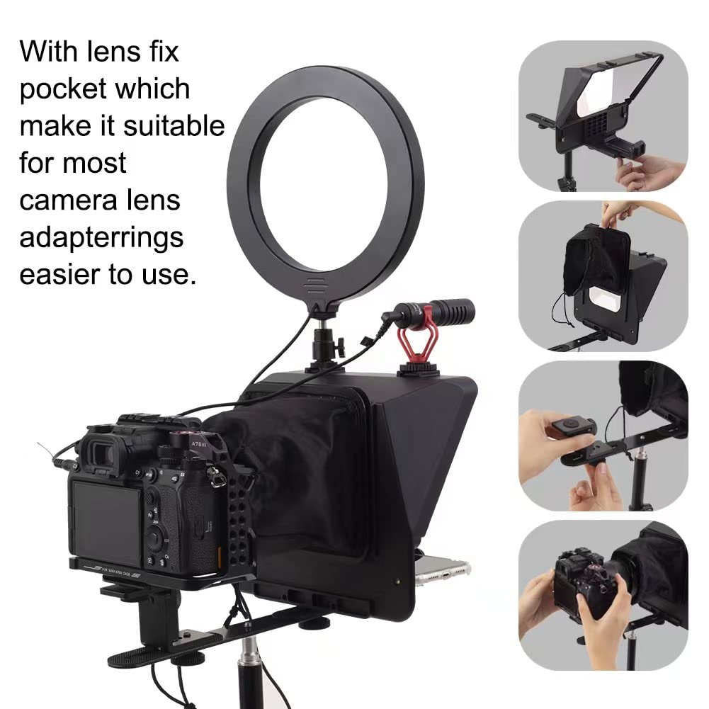 Inmei A10 Teleprompter Portable Smartphone DSLR Camera Teleprompter Prompter with Phone Holder Remote Control for Video Recording Live Streaming Interview Stage Presentation Speech Video Making Tools