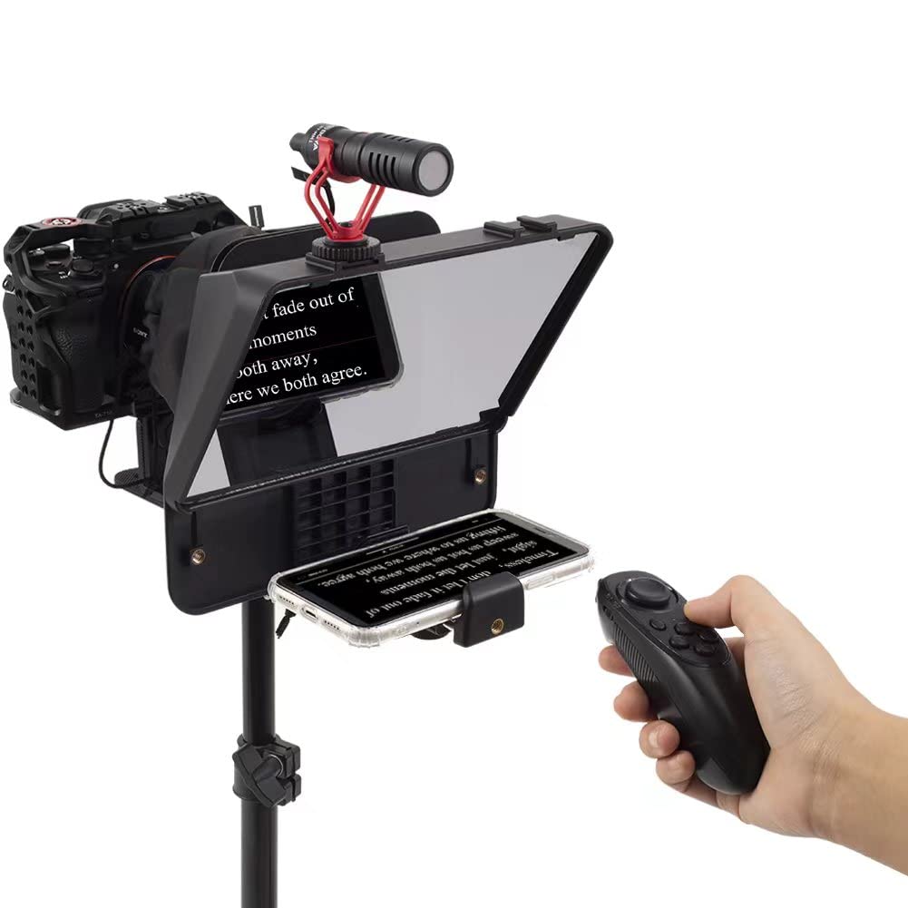 Inmei A10 Teleprompter Portable Smartphone DSLR Camera Teleprompter Prompter with Phone Holder Remote Control for Video Recording Live Streaming Interview Stage Presentation Speech Video Making Tools