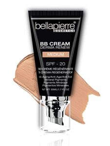 bellapierre bb cream with spf 20 - tinted sunscreen, concealer, foundation, & moisturizing face cream | lightweight formula + pump top applicator | non-toxic & paraben free | 1.7 oz - medium