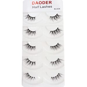 daoder false eyelashes half lashes wispy cat eye faux 3d mink lashes natural look soft handmade wispies 7-15mm eye lashes for eye makeup 5 pairs (half lashes 04)