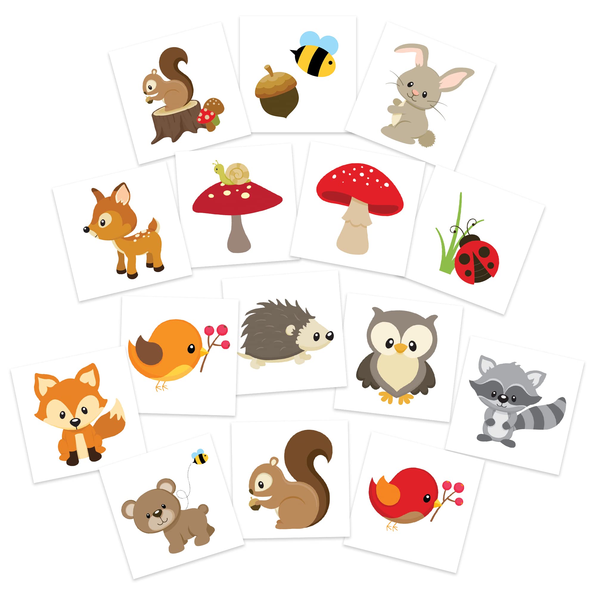 FashionTats Woodland Animals Temporary Tattoos | Pack of 30 | MADE IN THE USA | Skin Safe | Party Supplies & Favors | Removable