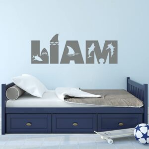 Shark Custom Name Vinyl Wall Decal Sticker Art for Boys and Girls, Ocean Theme Bedroom and Nursery Room Decor for Kids