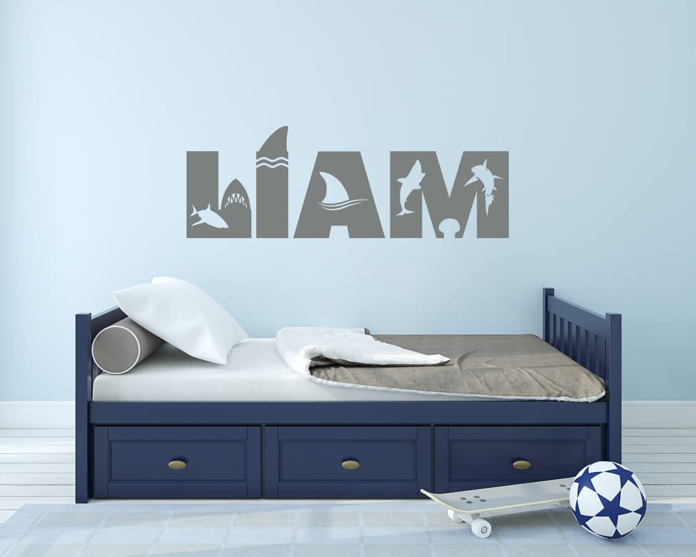 Shark Custom Name Vinyl Wall Decal Sticker Art for Boys and Girls, Ocean Theme Bedroom and Nursery Room Decor for Kids