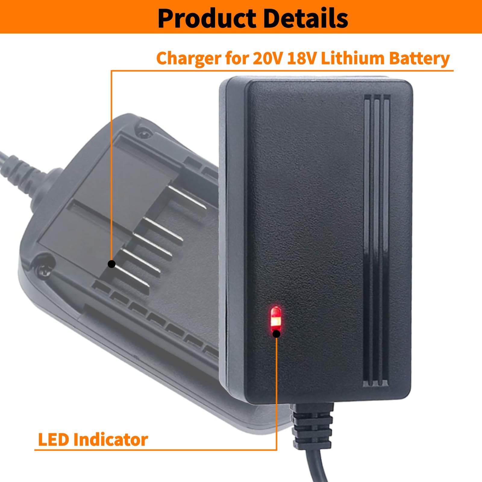 WA3742 Charger Compatible with Worx 20V Lithium Battery WA3520 WA3525 WA3512 WA3512.1 WA3522 WA3544 WA3575 WA3578 Replacement 20V Battery Charger WA3732 WA3875 WA3881