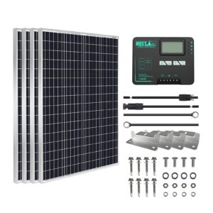 hqst 400w solar panel kit, 4 pcs 100 watt monocrystalline solar panels + 40a mppt negative grounded controller + mounting z brackets + tray cable + adaptor kit for rv boat