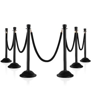 habutway 6pcs plastic stanchions post, 6 black velvet ropes queue rope barriers, crowd control stanchion, sand/stone injection hollow base and velvet ropes set for party supplies easy connect assembly