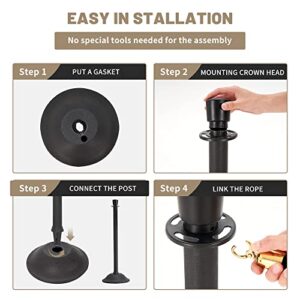 HABUTWAY 6PCS Plastic Stanchions Post, 6 Black Velvet Ropes Queue Rope Barriers, Crowd Control Stanchion, Sand/Stone Injection Hollow Base and Velvet Ropes Set for Party Supplies Easy Connect Assembly