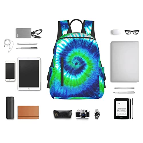 Blue-Green Tie Dye Backpack Compact Light 14.7 Inch Travel Bag Laptop Hippie Backpack Computer Bag for Men Women