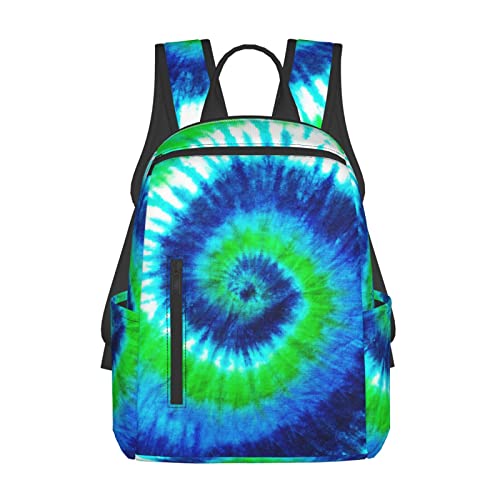 Blue-Green Tie Dye Backpack Compact Light 14.7 Inch Travel Bag Laptop Hippie Backpack Computer Bag for Men Women