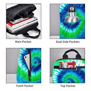 Blue-Green Tie Dye Backpack Compact Light 14.7 Inch Travel Bag Laptop Hippie Backpack Computer Bag for Men Women