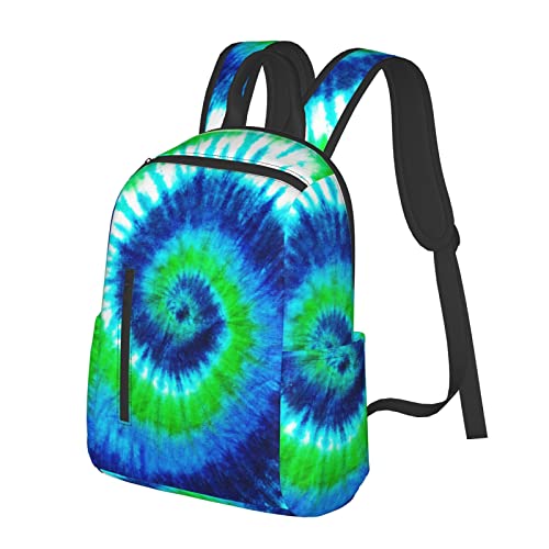 Blue-Green Tie Dye Backpack Compact Light 14.7 Inch Travel Bag Laptop Hippie Backpack Computer Bag for Men Women