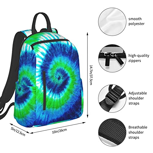 Blue-Green Tie Dye Backpack Compact Light 14.7 Inch Travel Bag Laptop Hippie Backpack Computer Bag for Men Women