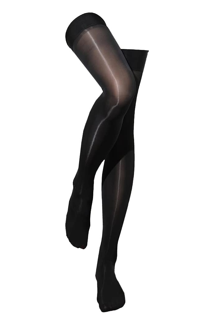 Long-Perfect Ultra Shimmery Thigh High Stockings Shiny Sheer Tights Pantyhose 8 Denier (Black)