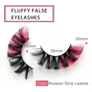 Royaomis 3d Colored Russian Strip Lashes, 20mm D Curl Lash Strips, Fluffy Eyelashes Mink, Natural False Lashes Mink, Natural Wispies, Wispy Fake Lashes, Faux Mink Eyelashes Natural Look (Pink)