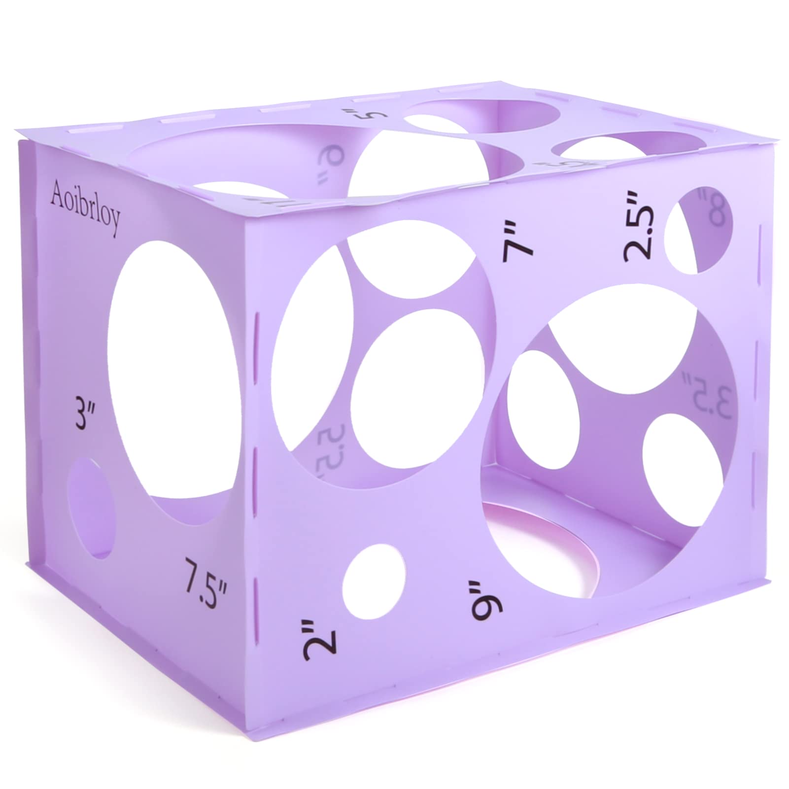 Aoibrloy 16 Holes Plastic Balloon Sizer Box Cube, Orchid Bloom Color Collapsible Balloon Size Measurement Tool for Balloon Arches, Balloon Towers, Balloon Columns and Balloon Decorations (2-12 Inch)