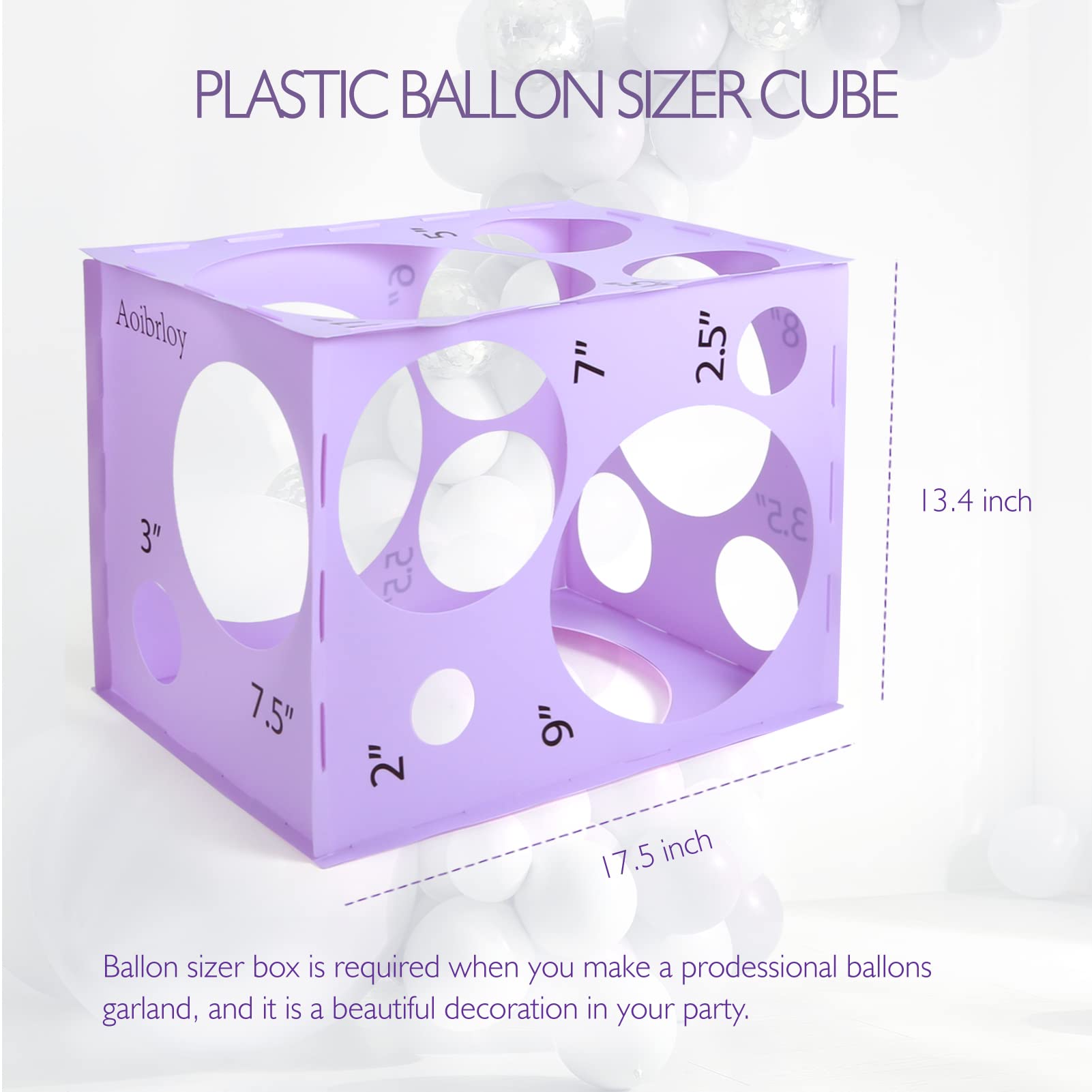 Aoibrloy 16 Holes Plastic Balloon Sizer Box Cube, Orchid Bloom Color Collapsible Balloon Size Measurement Tool for Balloon Arches, Balloon Towers, Balloon Columns and Balloon Decorations (2-12 Inch)