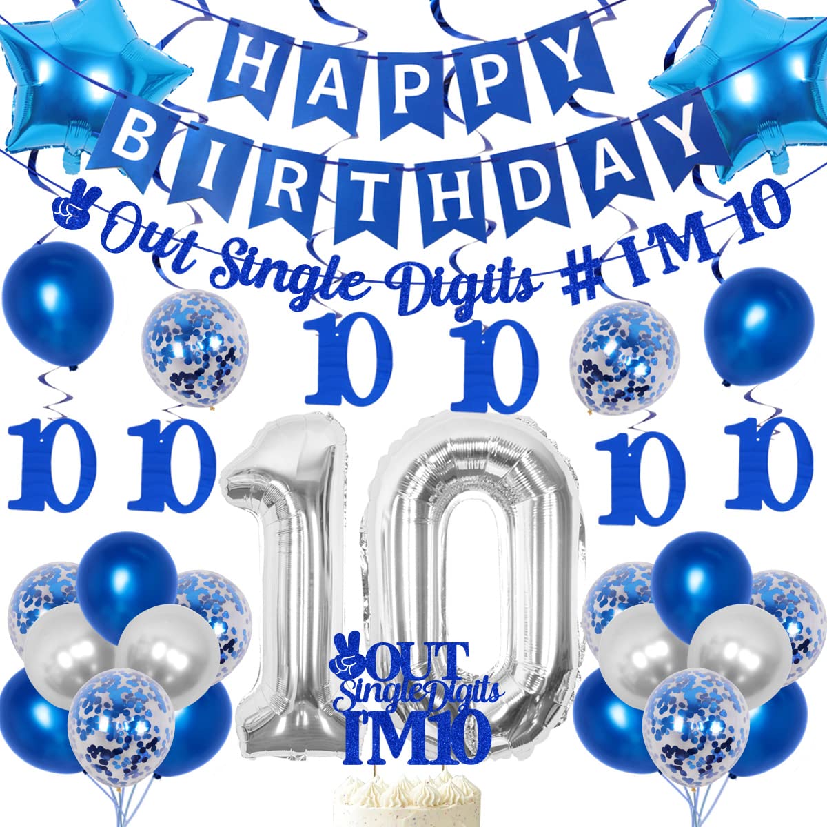 Joymemo 10th Birthday Decorations Blue, Peace Out Single Digits Tenth 