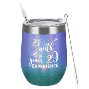 50th birthday gifts for women - 50th birthday wine tumbler for women, 12oz insulated wine tumbler with lid and straw, 50 years old birthday gifts for anniversary decorations (glitter violet ombre)…