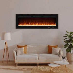 alice 50" electric fireplace inserts recessed, wall mounted fireplace led fireplace with 12 flame colors, touch screen, remote control, timer, carbon & crystal stones 500w/1500w - 50 inches