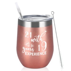 40th birthday gifts for women - 40th birthday wine tumbler, 12oz stainless steel wine tumbler with lid and straw, 40 years old birthday gifts for birthday party anniversary decorations (rose gold)…