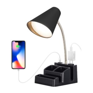 onext led desk lamp with 1 usb charging port and 1 ac outlet, organizer base, on/off switch, modern table lamp for reading, working, studying, eye protect