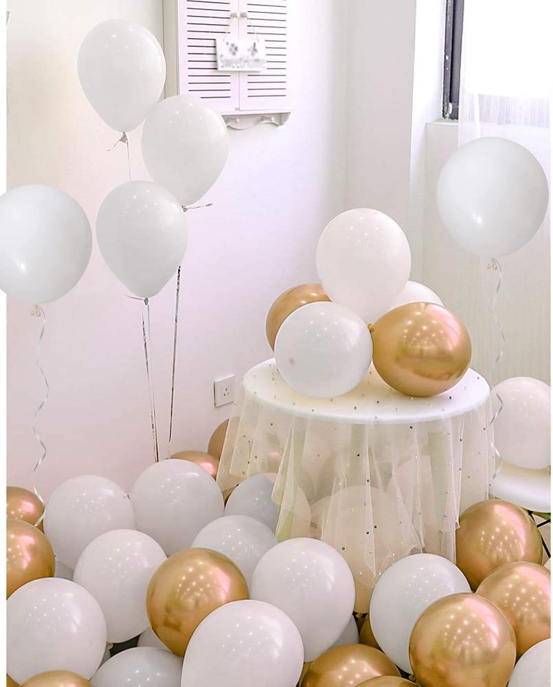 White Balloons Latex Party Balloons - 60 Pack 12 inch White Matte balloons Round Helium Balloons for White Theme Wedding Birthday Party Backdrop Decorations Holiday Celebration Graduation Decorations