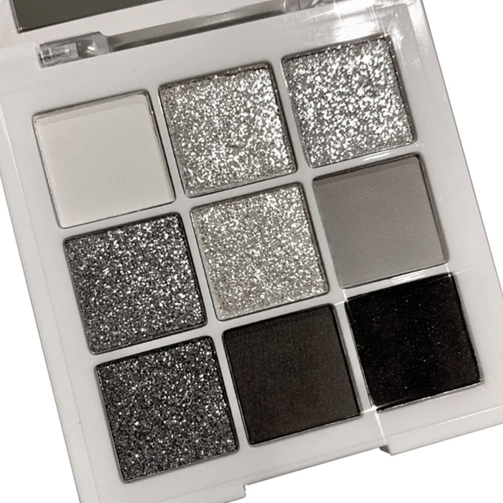 Go Ho Black Grey Silver Smokey Eyeshadow Palette,9 Colors Matte&Shimmer Eye Makeup Palette,Gray White Eyeshadow Makeup,Waterproof Cool Shades Eye Shadow Palette with Prism Mirror