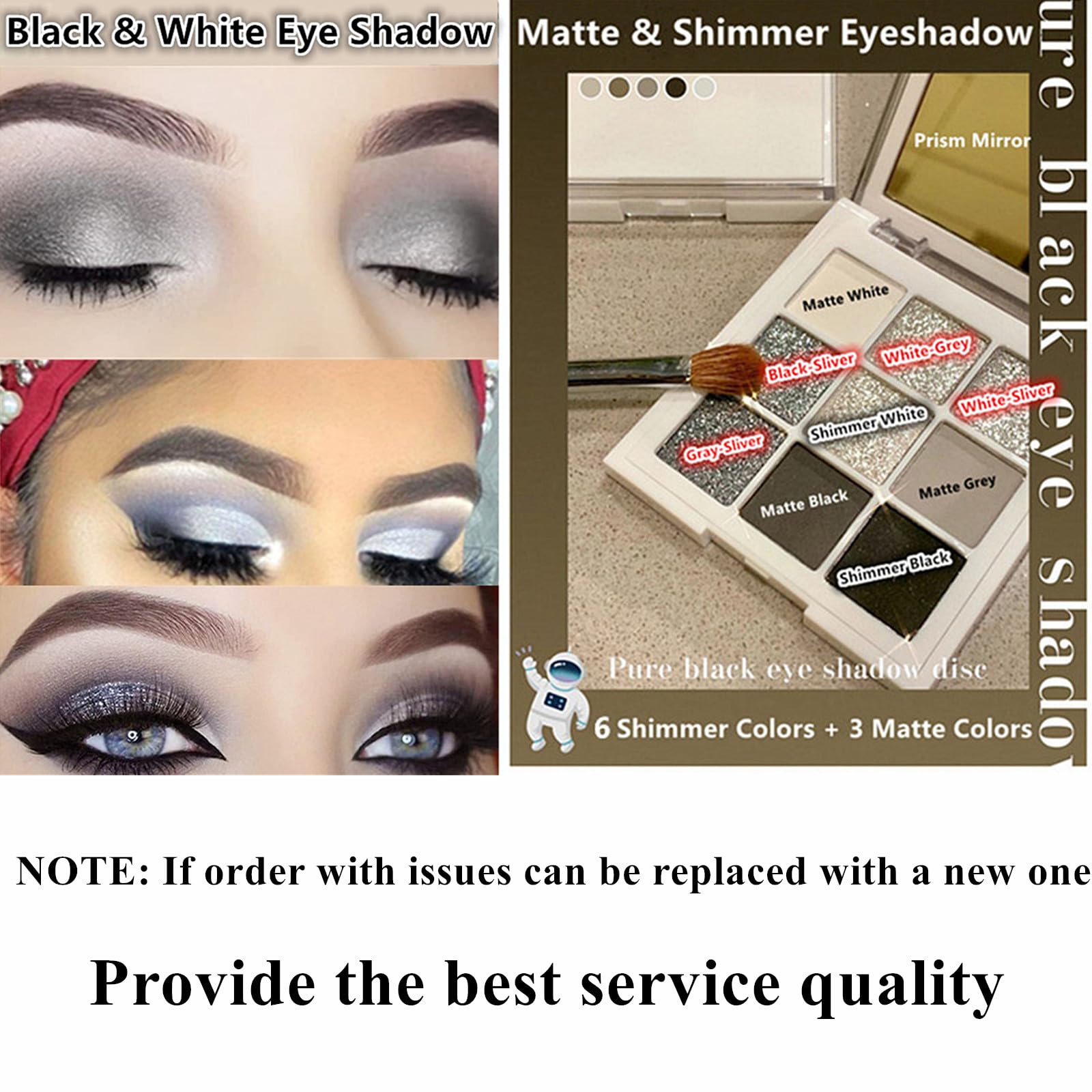 Go Ho Black Grey Silver Smokey Eyeshadow Palette,9 Colors Matte&Shimmer Eye Makeup Palette,Gray White Eyeshadow Makeup,Waterproof Cool Shades Eye Shadow Palette with Prism Mirror