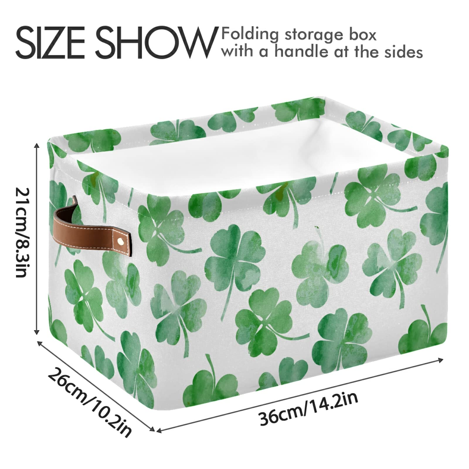 xigua Four Leaf Clover Foldable Canvas Storage Bin, Sturdy Fabric Storage Basket with Handles, Storage Cube Box for Organizing Shelf Nursery Toy Closet 1PCS