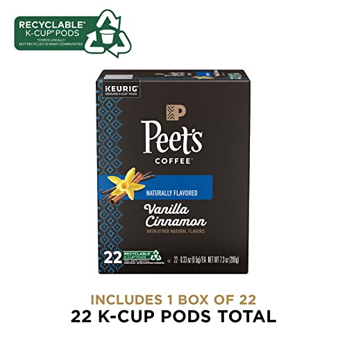 Peet's Coffee, Flavored Coffee K-Cup Pods for Keurig Brewers - Vanilla Cinnamon 22 Count (1 Box of 22 K-Cup Pods)