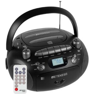 retekess tr630 cd and cassette player combo, portable boombox am fm radio, bass boost speakers, recording transcription, usb, micro sd, lcd display for family