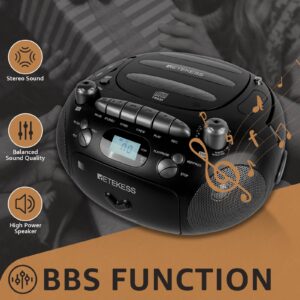 Retekess TR630 CD and Cassette Player Combo, Portable Boombox AM FM Radio, Bass Boost Speakers, Recording Transcription, USB, Micro SD, LCD Display for Family