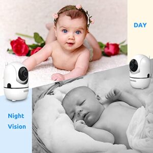 HelloBaby 5’’ Baby Monitor with 26-Hour Battery, 2 Cameras Pan-Tilt-Zoom, 1000ft Range Video Audio Baby Monitor No WiFi, VOX, Night Vision, 2-Way Talk, 8 Languages and Baby Registry Search